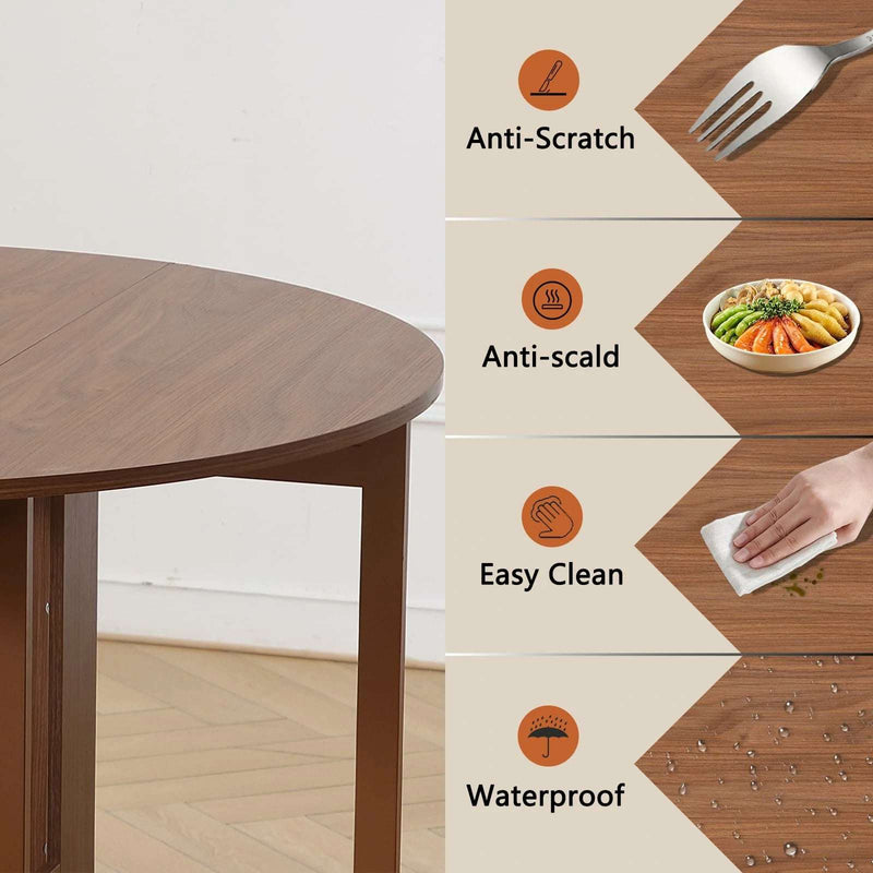 Round Folding Dining Table - Walnut | Space Saver