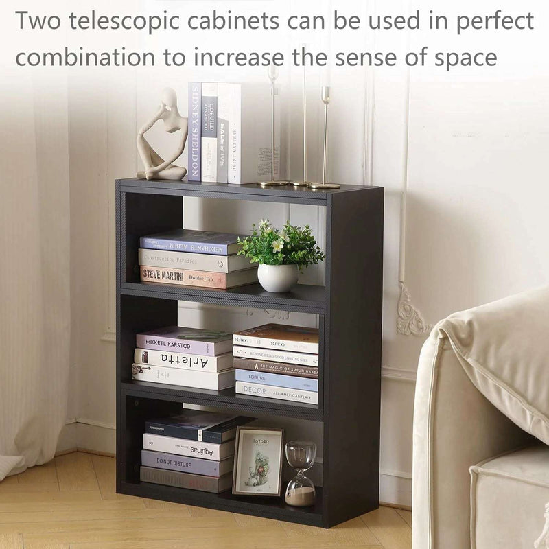 Black Expandable Corner Bookcase - Flexible Bookshelf Unit