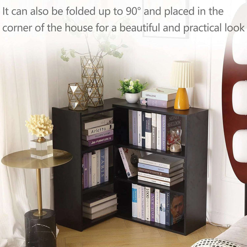 Black Expandable Corner Bookcase - Flexible Bookshelf Unit