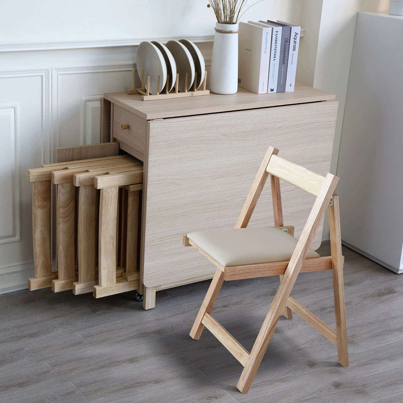 Folding Dining Chairs 2-Pack - Padded Seat, Wood Frame