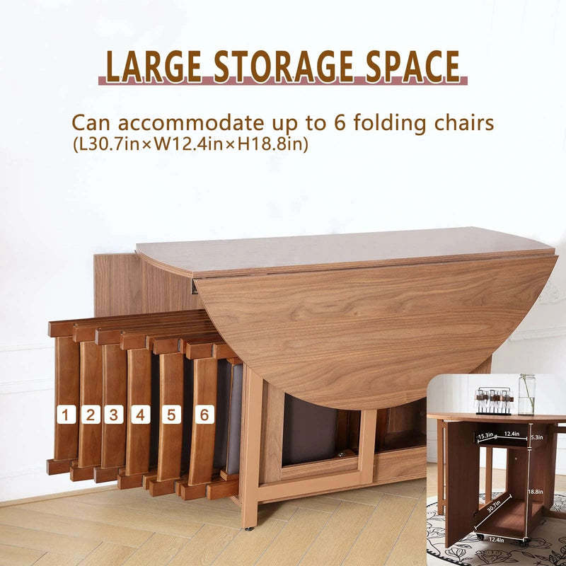 Round Folding Dining Table - Walnut | Space Saver