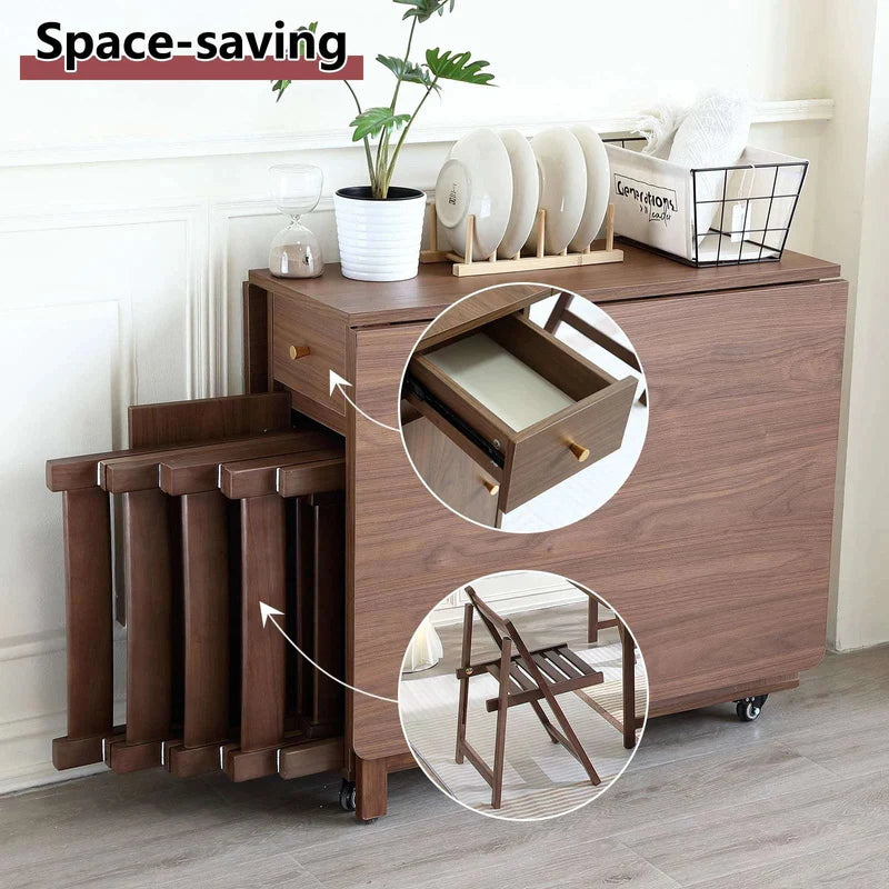 Grey Folding Dining Table w/ Storage | Extendable Space Saver