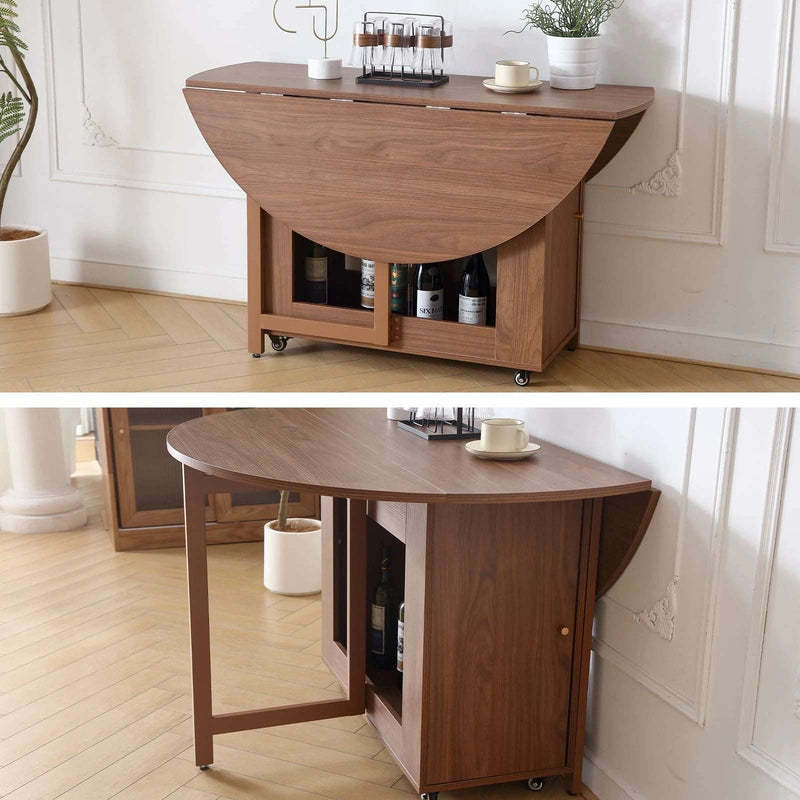 Round Folding Dining Table - Walnut | Space Saver