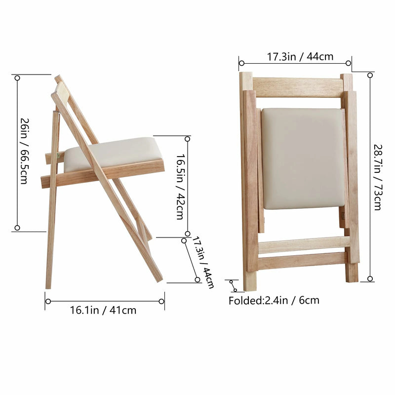 Folding Dining Chairs 2-Pack - Padded Seat, Wood Frame