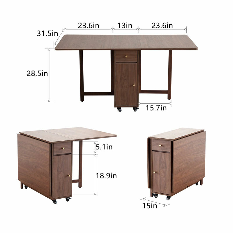 Foldable Drop Leaf Dining Table - Walnut Finish