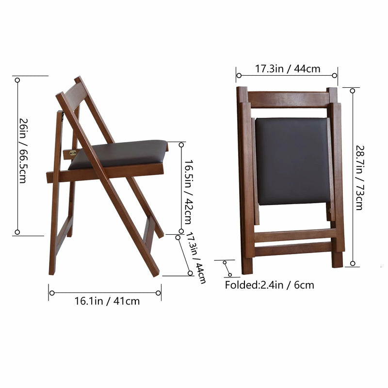 Walnut Folding Dining Chairs 2-Pack | Padded Seat - Space Saver