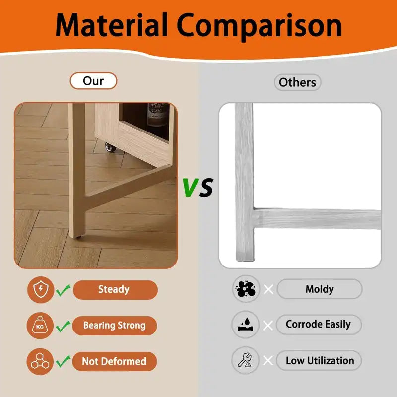 Space-Saving Cream Folding Dining Table with Storage & Wheels