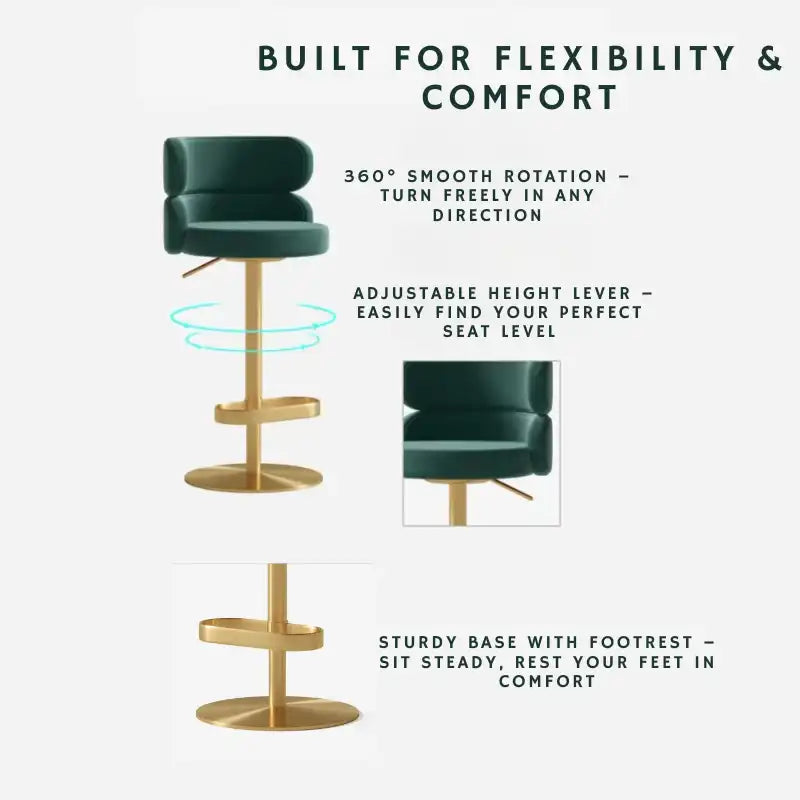 Velvet Swivel Bar Stool – Gold Base, 4 Colors