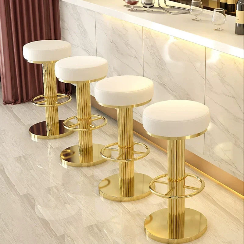 Gold Bar Stool - Adjustable Height & White Leather