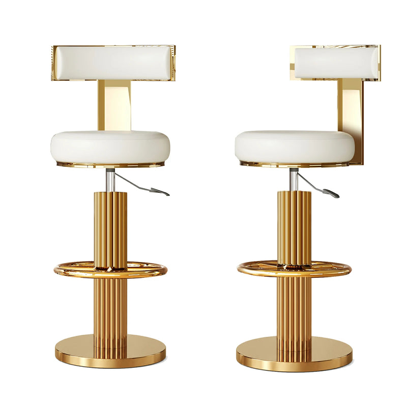 Counter Height Stools Set of 2, Swivel Bar Stools with Gold Stainless Steel White